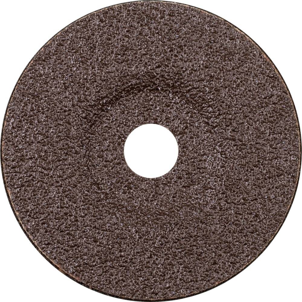 Okrągła tarcza szlifierska w kolorze brązowym z teksturowaną powierzchnią, przedstawiona w centrum obrazka. Służy do prac szlifierskich na metalu lub drewnie.