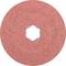 'Okrągła tarcza szlifierska, czerwona, z gwiaździstym otworem pośrodku. Używana do szlifowania i polerowania powierzchni.'