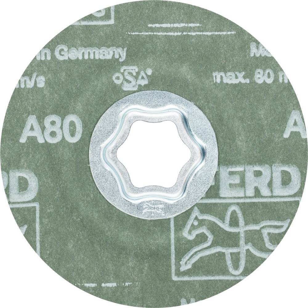 Tarcza tnąca z napisem: Made in Germany, max. 80 m/s, A80. W centrum widoczny jest srebrny uchwyt metalowy.