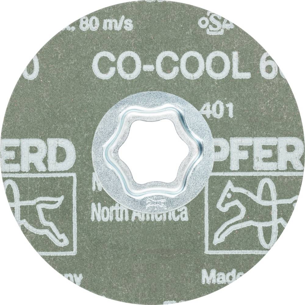 Tarcza szlifierska z napisem 'CO-COOL 60' i 'PFERD'. Widoczne logo i symbole. Istotne informacje dla obróbki maszynowej.