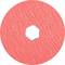Okrągły, czerwony papier ścierny z centralnym otworem, prawdopodobnie przeznaczony do użycia na szlifierce.
