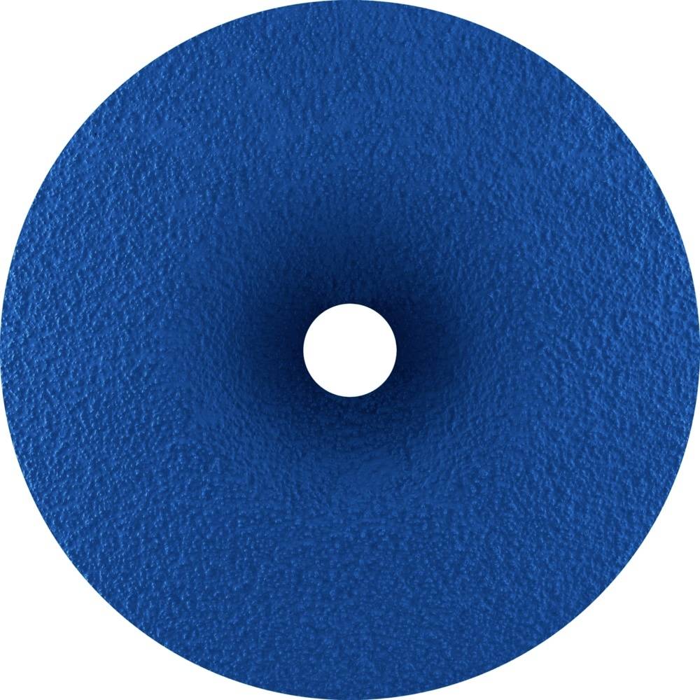 Niebieski, teksturowany pączek z dziurką pośrodku.