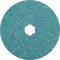Okrągła, turkusowa tarcza ścierna o szorstkie teksturze i otworze pośrodku, często stosowana do obróbki powierzchni.