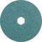Okrągła, zielono-turkusowa tarcza ścierna z wyciętym środkiem, używana w maszynach szlifierskich lub polerskich.