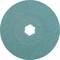 Okrągła tarcza szlifierska w kolorze turkusowym, z centralnym otworem, na białym tle.