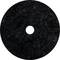 Okrągła czarna tarcza szlifierska z centralnym otworem, na ciemnoszarym tle.
