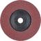Czerwona tarcza szlifierska z wyżłobionymi krawędziami i czarnym środkiem, widziana z góry. Stosowana głównie do obróbki metalu.