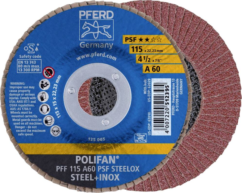 Пелюстковий шліфувальний круг PFERD TOOLS PFF 115 A 60 PSF STEELOX 67646115 Діаметр 115 мм 10 шт.