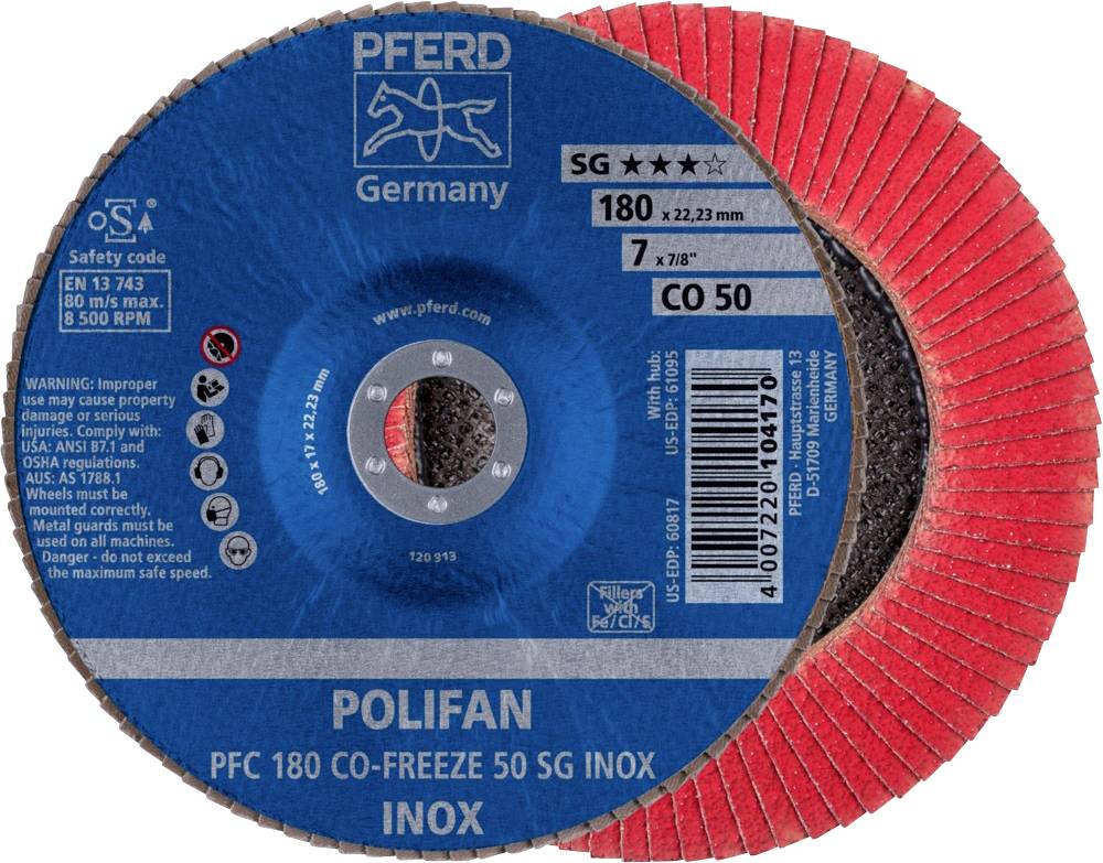 Лепестковий шліфувальний круг PFERD TOOLS PFC 180 CO-FREEZE 50 SG INOX 67718050 Діаметр 180 мм 10 шт.