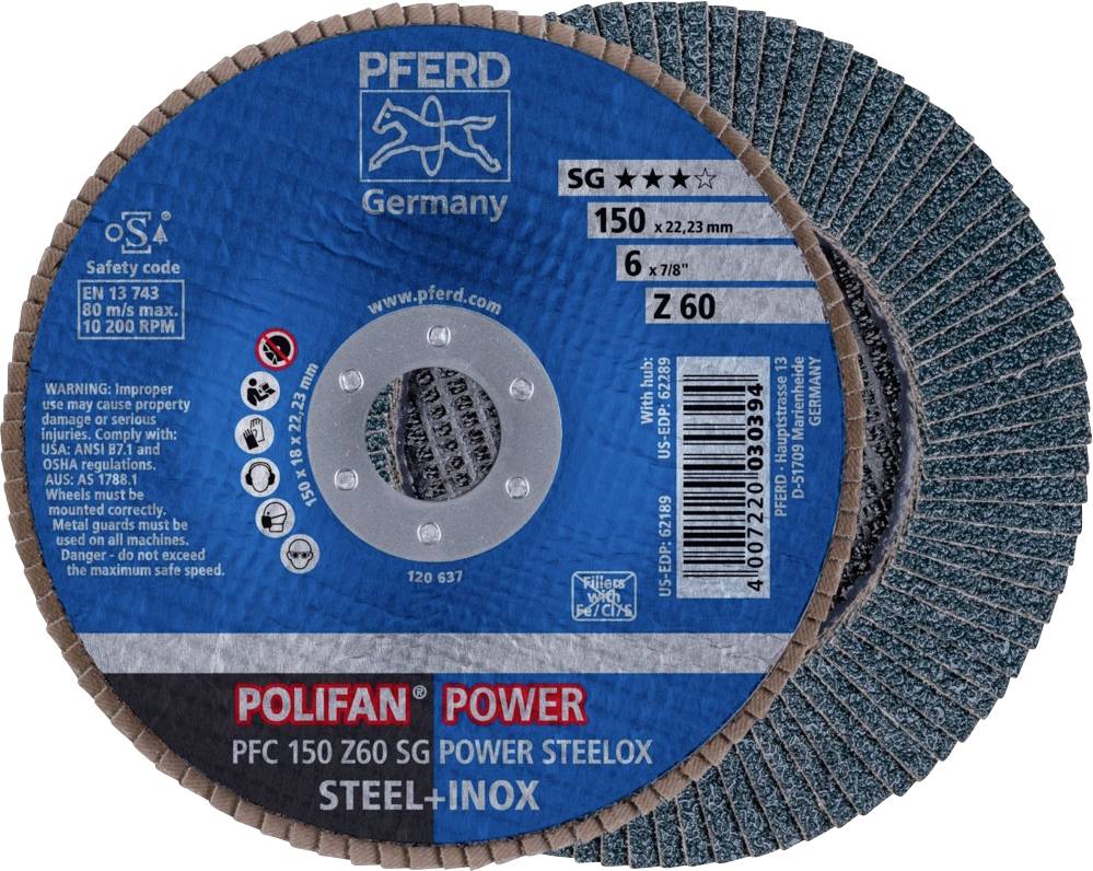 Пелюстковий шліфувальний круг PFERD TOOLS PFC 150 Z 60 SG POWER STEELOX 67786150 Діаметр 150 мм 10 шт.