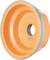 Pomarańczowa tarcza szlifierska z szarą krawędzią i nadrukiem marki. Cylindryczny kształt z centralnym otworem, przeznaczona do użycia w szlifierkach.