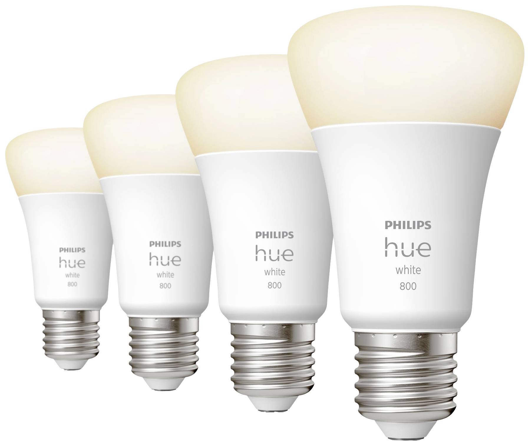 Набір світлодіодних ламп Philips Hue, 4 шт., 871951431914100, EEK: F (A - G), Hue White, комплект, 4x800lm, 60W, E-27, 36W, теплий