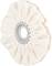 Jasnobiała tarcza polerska z zakładkami i metalowym pierścieniem pośrodku, stosowana do obróbki powierzchni i polerowania.