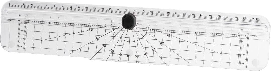Liniał z wbudowanym zegarem słonecznym do bezpośredniego pomiaru wysokości słońca; skala od 0 do 20 cm; przezroczysta konstrukcja.