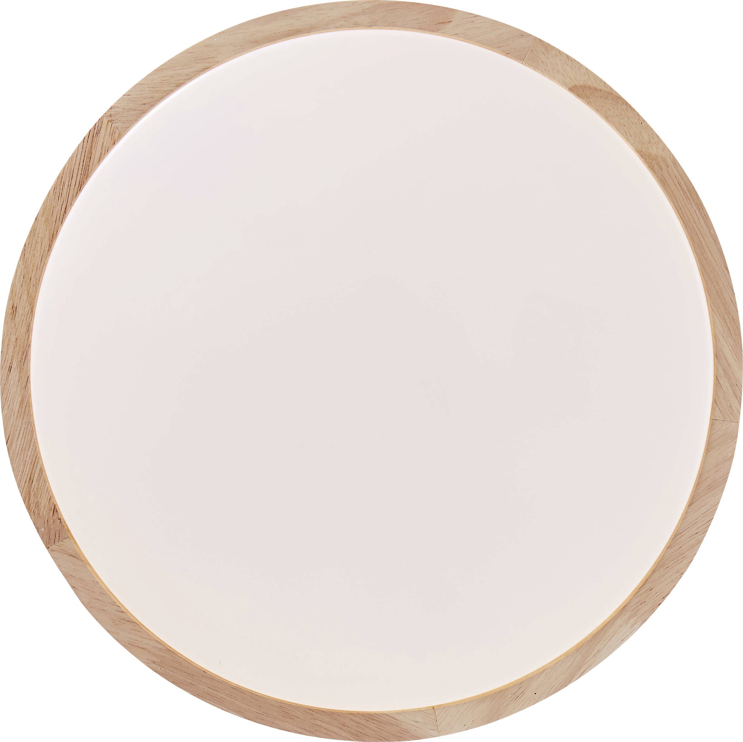 Okrągła, płaska deska drewniana z białym, matowym centrum, przypominająca minimalistycznie zaprojektowaną tacę do serwowania.