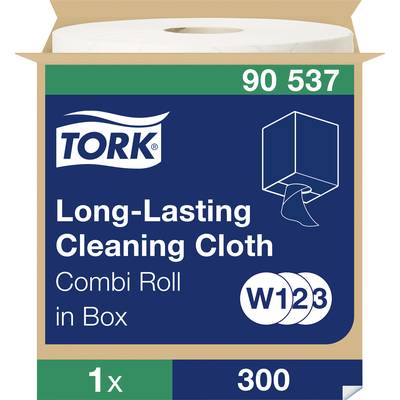 Karton z chusteczkami czyszczącymi Tork Long-Lasting Combi Roll. Zawiera 300 chusteczek. Zaprojektowany do różnorodnych zadań czyszczących.