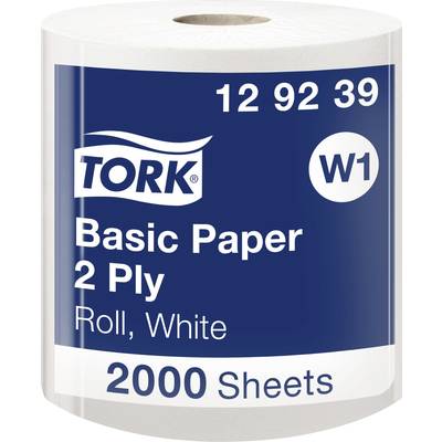 Rolka papieru toaletowego Tork, 'Basic Paper 2 Ply', biała, 2000 arkuszy, numer artykułu 12 92 39, model W1.