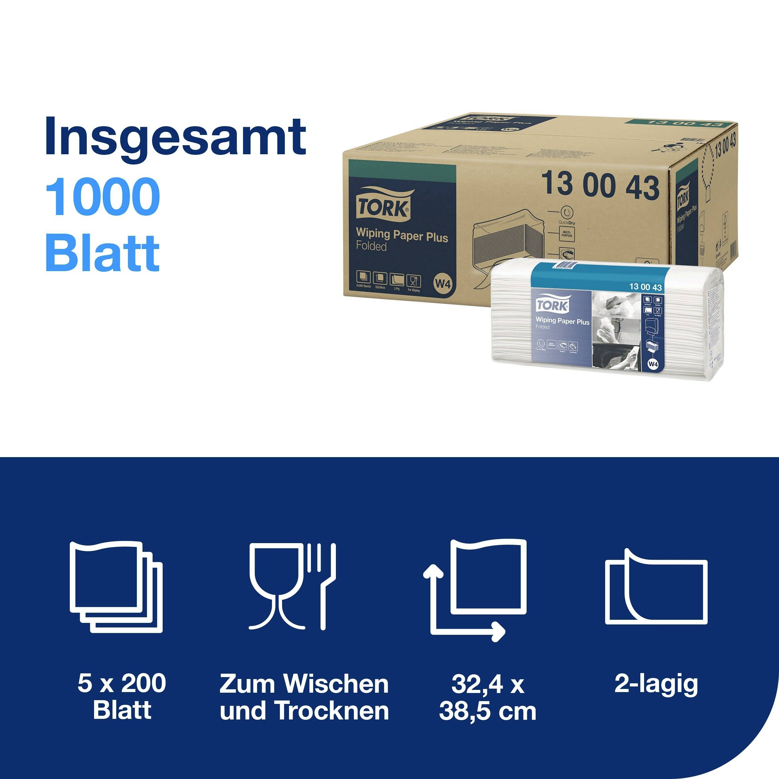 Chusteczki papierowe, 2-warstwowe, opakowanie zawiera 5 paczek po 200 arkuszy. Wymiary 32,4 x 38,5 cm, do wycierania i osuszania.
