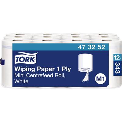 Opakowanie 'Tork Papier Czyszczący 1-Warstwowy', Mini rolka Centrefeed, Biała, M1, z numerem artykułu 473252, zawiera 12 rolek.