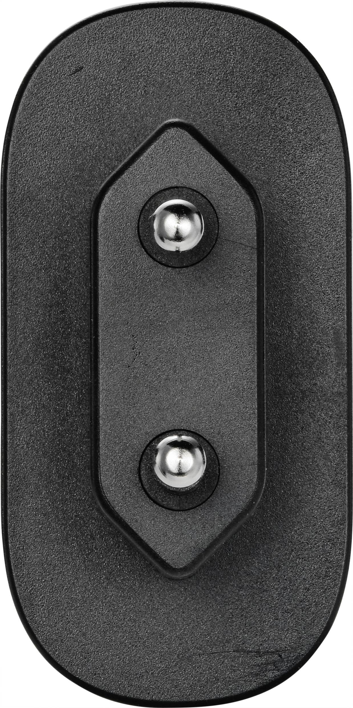 Czarna część z tworzywa sztucznego z dwoma srebrnymi śrubami umieszczonymi centralnie.