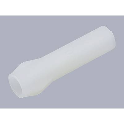 Biały, cylindryczny złącznik z tworzywa sztucznego o lekko stożkowato zwężonym końcu na szarym tle.