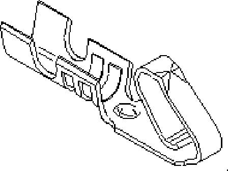 Techniczny rysunek przedstawia złożony element mechaniczny z różnymi wycięciami i krawędziami, prawdopodobnie element konstrukcyjny.