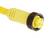 Żółty kabel złącza M12 z trzema stykami, odpowiedni do połączeń przemysłowych i czujników.