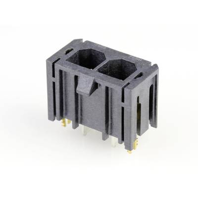 Czarny, prostokątny złącz z kontaktami w kolorze złotym, odpowiedni do zastosowań elektronicznych.