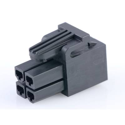 Czarny wtyk plastikowy z czterema prostokątnymi otworami, odpowiedni do połączeń elektronicznych.
