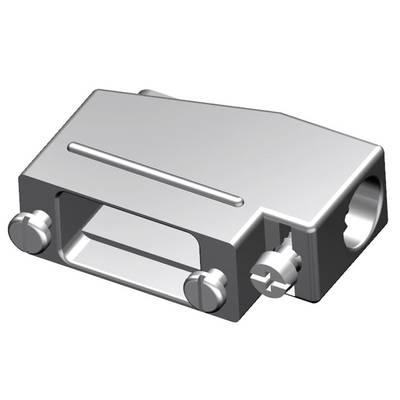 Element łączący wykonany z metalu w kształcie prostokąta, wyposażony w mocowania śrubowe, stosowany do stabilnych połączeń elektrycznych lub mechanicznych.