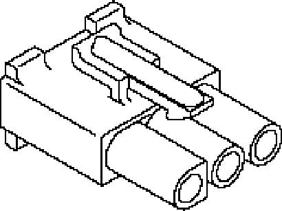 Prosty schemat techniczny złącza elektronicznego z trzema gniazdami, przedstawiony w sposób schematyczny.