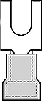 Rysunek techniczny metalowego elementu w kształcie widelca lub haka z zaokrągloną górną otwartą częścią i prostokątną podstawą.