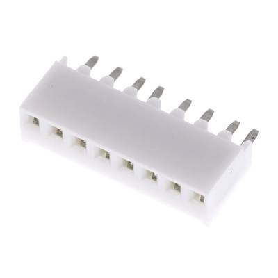 Biały wtyk elektroniczny z ośmioma metalowymi stykami ułożonymi w jednym rzędzie, używany do łączenia elementów elektronicznych.