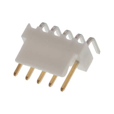 Złącze z pięcioma złotymi stykami i białą obudową, montowane bocznie, przeznaczone do urządzeń elektronicznych.