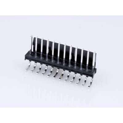Czarny 16-stykowy łącze DIL z metalowymi stykami na białym tle. Jest stosowany w obwodach elektronicznych.