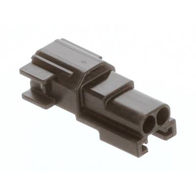Czarny plastikowy wtyk z dwoma okrągłymi gniazdami, odpowiedni do połączeń elektrycznych w urządzeniach elektronicznych.