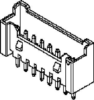 Rysunek techniczny wtyczki elektrycznej z wieloma stykami i prostokątną obudową.