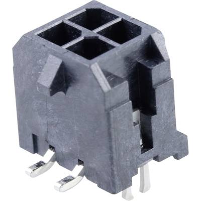 Czarny wtyk plastikowy do połączeń elektronicznych, przedstawiający cztery kwadratowe złącza i dwa metalowe styki od spodu.