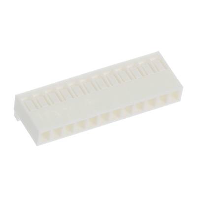 Biały, prostokątny wtyk plastikowy z wieloma otworami, typowo stosowany do połączeń kablowych w urządzeniach elektronicznych.