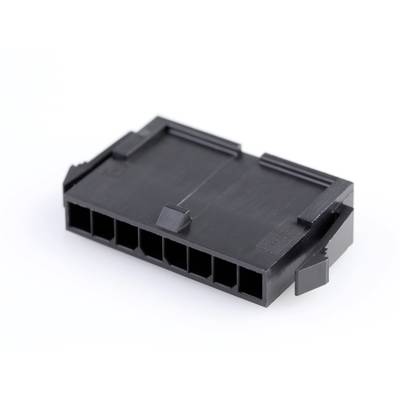 Czarny wtyk plastikowy z wieloma gniazdami, prawdopodobnie do połączeń lub przyłączy elektrycznych.