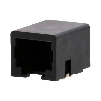 Czarny złącz RJ45 bez kabla, przystosowany do podłączenia przewodów Ethernet do komunikacji sieciowej.