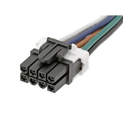 'Sześciobiegunowe złącze elektryczne z sześcioma przewodami w różnych kolorach. Służy do połączeń w urządzeniach elektronicznych.'