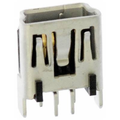Prostokątne złącze USB typu A żeńskie z czterema pinami i metalową obudową, używane do podłączania urządzeń USB do przesyłania danych lub zasilania.