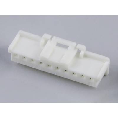 Biały plastikowy złącz z wieloma otworami przyłączeniowymi na szarym tle, stosowany w urządzeniach elektronicznych.
