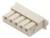 Biały wtyk z tworzywa sztucznego o pięciu stykach, przeznaczony do połączeń elektrycznych w urządzeniach elektronicznych.