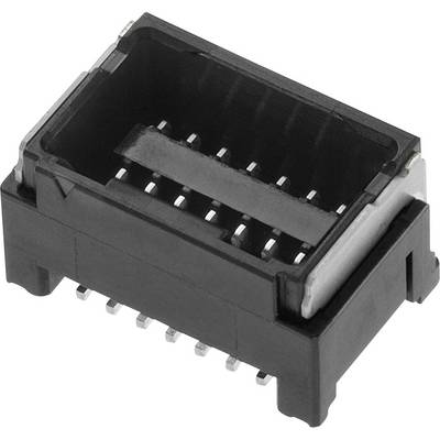 Czarny elektryczny złącze z wieloma zaciskami. Służy do łączenia komponentów elektronicznych na płytce drukowanej.