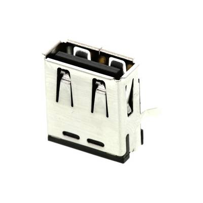Prostokątne złącze USB w metalowej obudowie, typ A, typowe dla portów komputerowych i ładowarek.