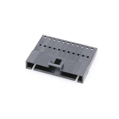 Czarny, prostokątny wtyk plastikowy z wieloma otworami stykowymi, charakterystyczny dla połączeń elektronicznych.