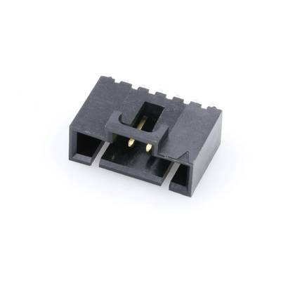 Czarny wtyk plastikowy z dwoma metalowymi stykami, odpowiedni do połączeń elektronicznych, na białym tle.