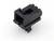 Czarny plastikowy złącze z prostokątnym otworem i wieloma stykami kontaktowymi od spodu, na białym tle.